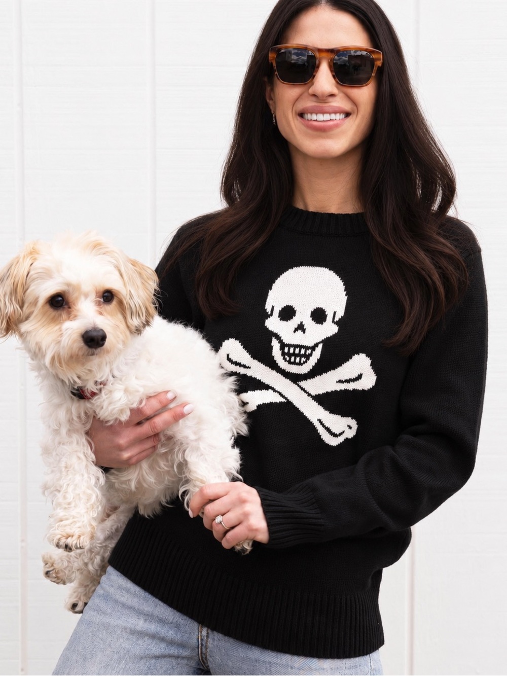 Long Wharf Bonny Black Fisherman Skull Crossbones Black Sweater Size L